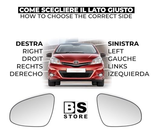 BSSTORE Piastra Vetro Specchio Retrovisore Termico per T0YOTA YARIS (XP13) 2011-2020