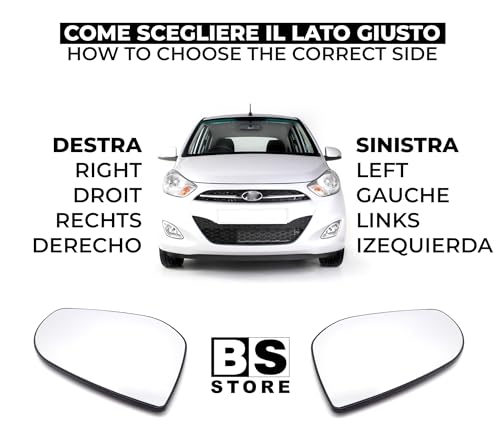 BSSTORE Vetro Specchietto Retrovisore per HYUND@I I20 2009-2012, I10 2008-2013