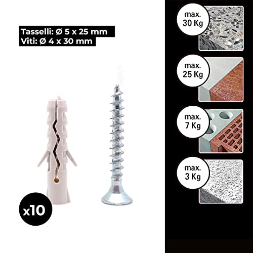 BSSTORE 10 Tasselli a Espansione in Nylon con Vite Truciolare - Ideali per Fai da Te, Bricolage