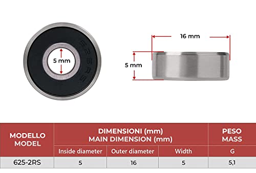 BSSTORE 625-2RS Cuscinetti a Sfera 5x11x4mm, Doppia tenuta in gomma 625RS Acciaio Cromato Sfere a Gola Profonda a Doppio Schermo Radiale