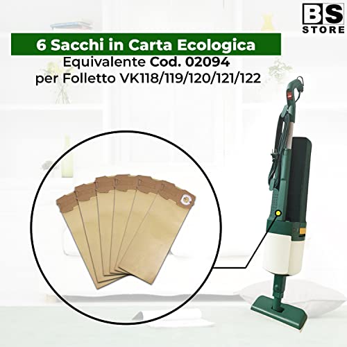 BSSTORE 6 Sacchetti Compatibili per Folletto VK120 VK121 VK122 Sacchi di Ricambio in Carta Ecologica Equivalente a 02094