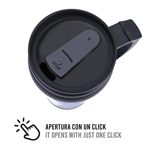 BSSTORE Tazza Termica, Thermos Mug (400ml) in Acciaio Inox, con Interno Manico e Tappo in Plastica - Riutilizzabile per Caffè, Tè, Auto