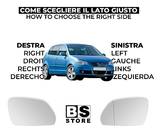 BSSTORE Vetro Specchietto Retrovisore per VW POLO IV 2005-2009