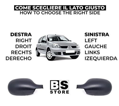 BSSTORE Calotta Specchietto Retrovisore Nera per Ren@ult CLIO II 1998, MEGANE 1996, SCENIC 1999