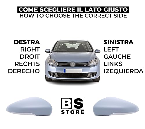 BSSTORE Calotta Specchietto Retrovisore da Verniciare con Primer per GOLF 6 dal 2008, TOURAN dal 2010