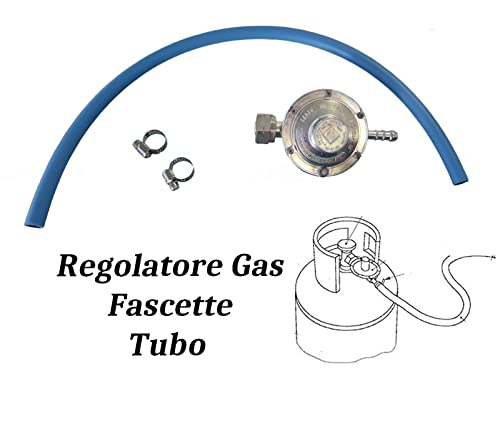 BSSTORE Regolatore Gas GPL Bassa Pressione Regolabile + Tubo GPL 2 Mt + Due Fascette Cucina Barbecue