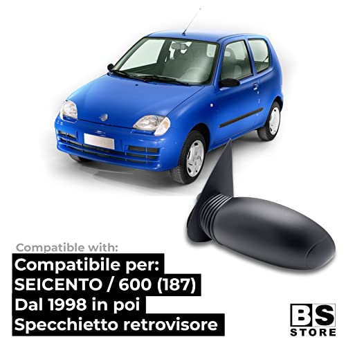 BSSTORE Specchietto Retrovisore per SEICENTO / 600 dal 1998 in poi (187) Completo con Specchio e Regolazione Manuale