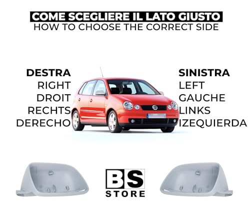 BSSTORE Calotta Specchietto Retrovisore da Verniciare con Primer per VW POLO IV (9N) 2001-2005