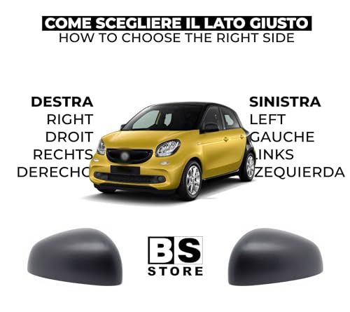 BSSTORE Calotta Specchietto Retrovisore Nera per S. Fortwo, Forfour (453) 2014, R. Twingo (BCM) 2014