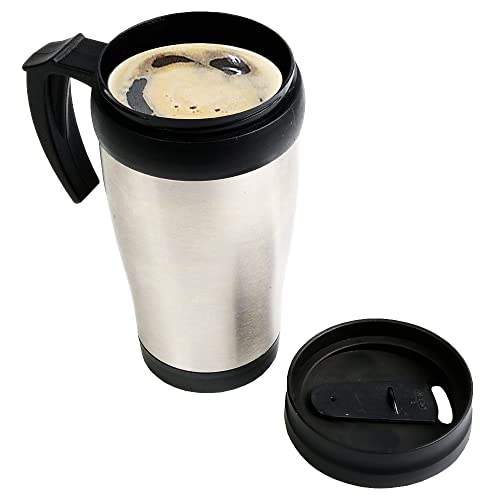 BSSTORE Tazza Termica, Thermos Mug (400ml) in Acciaio Inox, con Interno Manico e Tappo in Plastica - Riutilizzabile per Caffè, Tè, Auto