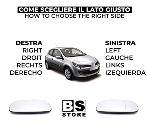 BSSTORE Piastra Vetro Specchio Retrovisore per Ren@ult CLIO III 2005-2009