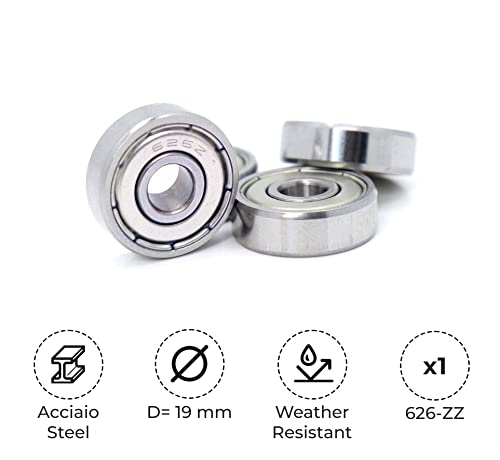 BSSTORE 626-ZZ Cuscinetti a Sfera 6x19x6mm, Doppia Schermatura in Metallo 626Z Acciaio Cromato Sfere a Gola Profonda a Doppio Schermo Radiale