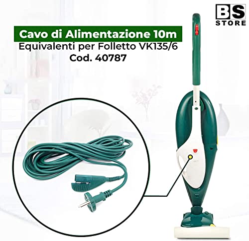 BSSTORE Cavo di Alimentazione 10 Metri Compatibile per Folletto VK135 VK136 Prolunga Equivalente a 40787 ex 05038