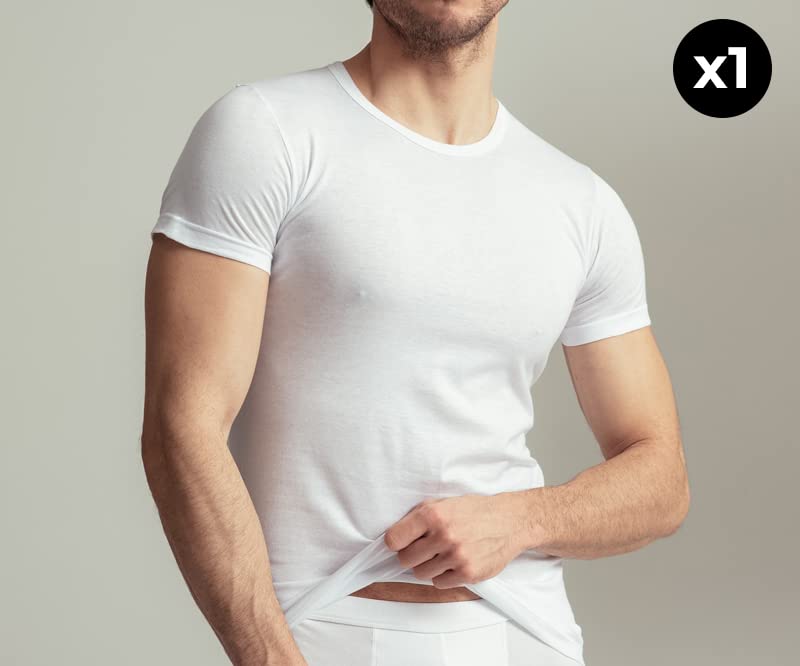 BSSTORE Maglia Intima Uomo Girocollo in Cotone T-Shirt Bianca Manica Corta con Bordino Ribattuto