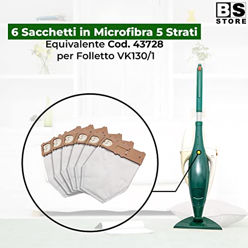 BSSTORE Kit 6 Sacchetti + Filtro Igienico Hepa + Filtro Motore Carboni Attivi Compatibile per Folletto VK130 VK131