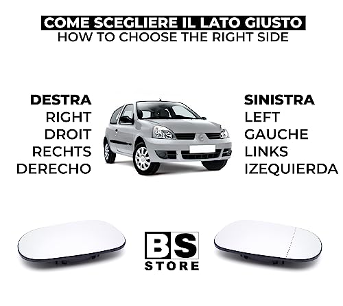 BSSTORE Piastra Vetro Specchio Retrovisore per Ren@ult CLIO II 1998-2005, MEGANE 1999, SCENIC 1999