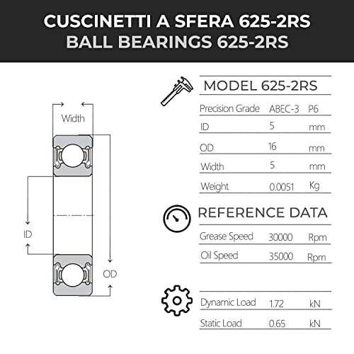 BSSTORE 625-2RS Cuscinetti a Sfera 5x11x4mm, Doppia tenuta in gomma 625RS Acciaio Cromato Sfere a Gola Profonda a Doppio Schermo Radiale