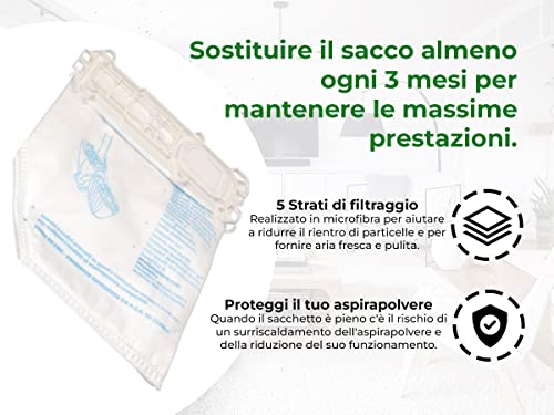 BSSTORE Kit 6 Sacchetti + Filtro Igienico Hepa + Griglia Filtro Protezione Motore Compatibile per Folletto VK135 VK136