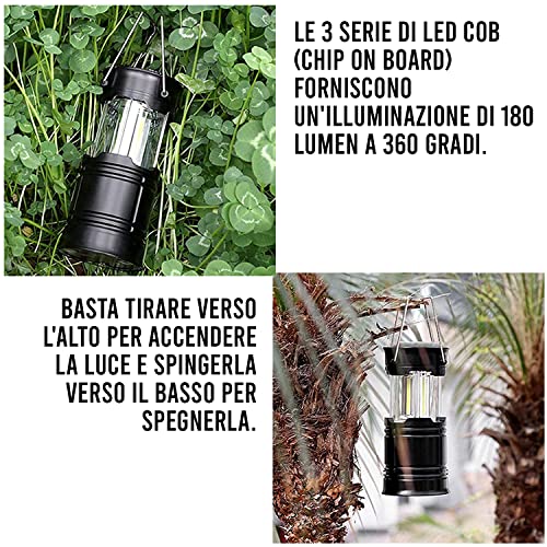 BSSTORE Lampada da Campeggio Portatile a LED 180 Lumen con Maniglie in Metallo | Impermeabile IPx5 per Tenda, Campeggio, Pesca, Emergenza, Trekking, Viaggio