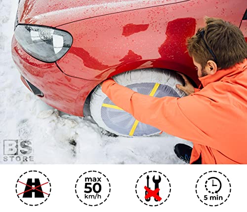 BSSTORE Calze da Neve Universali Riutilizzabili Catene da Neve in Tessuto da R13 a R18 | Set di 2 Pezzi