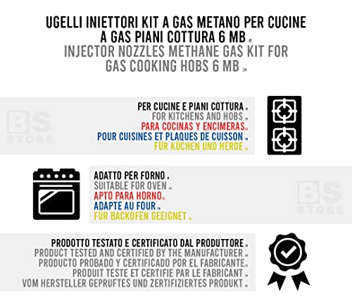 BSSTORE Chiave a Tubo 6/7 + 5 Ugelli 6MB Gas Metano Universali per Cucine e Forni | Misure (Piccolo 0,78-2x Medio 1,03 - Grande 1,30 - Forno 1,30) CG149