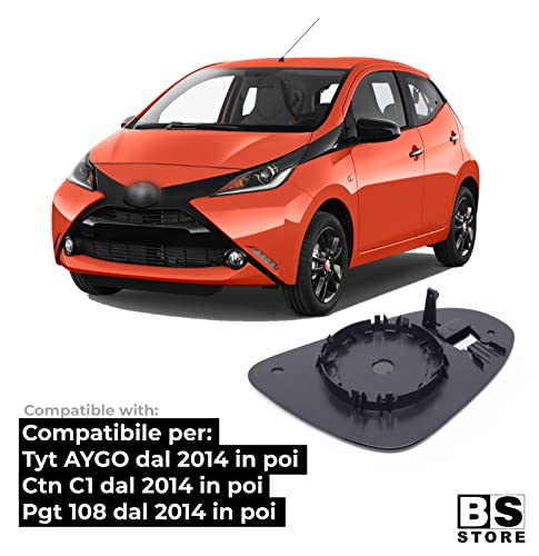 BSSTORE Piastra Vetro Specchio Retrovisore per Tyt AYGO, Ctr C1, Pgt 108 dal 2014 in poi