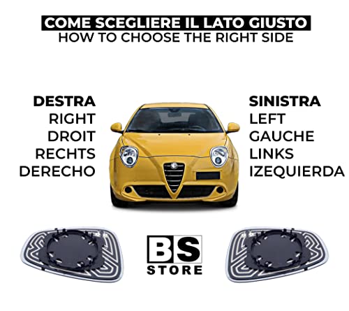 BSSTORE Piastra Vetro Specchio Retrovisore Termica per GIULIETTA dal 2010, MITO dal 2008, 159 2005-2011