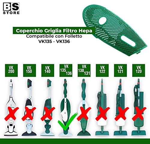 BSSTORE Coperchio Griglia Filtro Hepa Compatibile per Folletto VK135 VK136 Equivalente a 31038