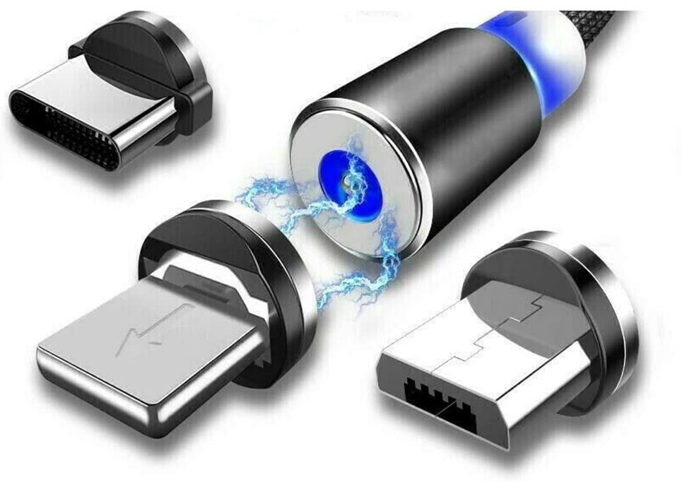 BSSTORE Cavo Usb 3IN1 Magnetico 2 Metri Light-ning Micro Usb Usb-C Collega Ogni Tipo Di Dispositivo Sostituendo Le Testine Magnetiche Con Led