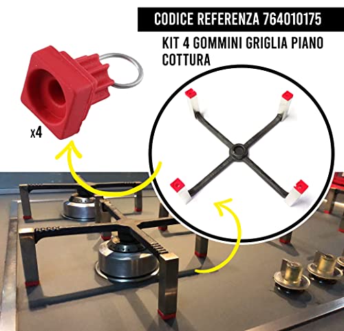 BSSTORE 764010175 Kit 4 Gommini Rossi Griglia Piano Cottura con Molle - Compatibile Piedini Smeg PVS750 PVA750 PX750 PX140