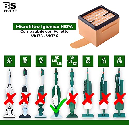BSSTORE Kit Filtro Igienico Hepa + Griglia Filtro Protezione Motore Compatibile per Folletto VK135 VK136