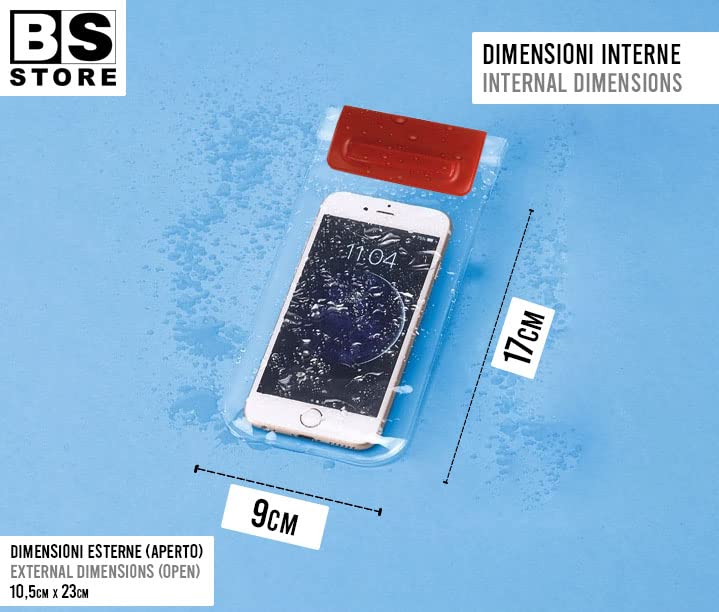BSSTORE Custodia Portacellulare Smartphone Impermeabile Trasparente con Cordino Regolabile | Porta documenti da mare | Subacquea per Mare, Piscina, Nuoto, Canoa