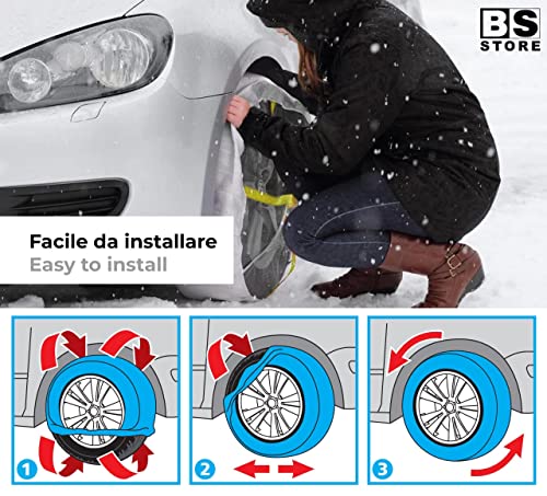 BSSTORE Calze da Neve Universali Riutilizzabili Catene da Neve in Tessuto da R13 a R18 | Set di 2 Pezzi