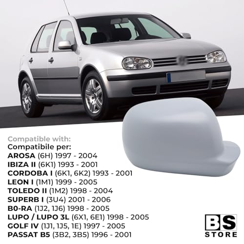 BSSTORE Calotta Specchietto Retrovisore da Verniciare con Primer per GOLF IV, AROSA, IBIZA, PASSAT, BORA, LUPO, PASSAT