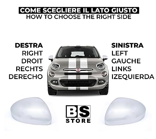 BSSTORE Calotta Specchietto Retrovisore Cromata Lucida per F!at 500X (334) dal 2014 in poi
