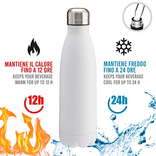 BSSTORE Borraccia Termica con Doppia Parete Isolante in Acciaio Inossidabile - 500 ml - Bottiglia Termica, Thermos, Riutilizzabile per Sport, Palestra, Viaggi