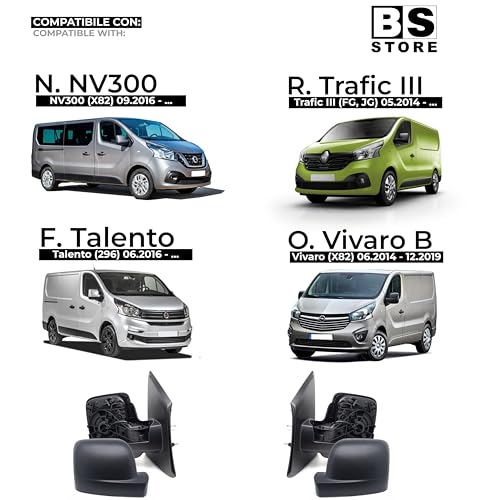 BSSTORE Specchietto Retrovisore Esterno Nero per VIVARO B, TRAFIC III del 2014 | NV300, TALENTO del 2016 con Regolazione Elettrica