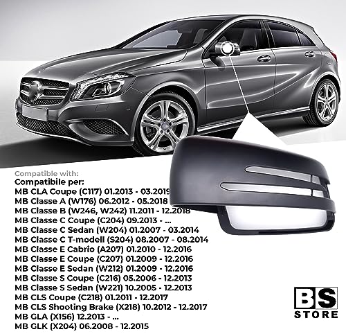 BSSTORE Calotta Specchietto Retrovisore Nera per MB Classe A, B, C, S | CLA, CLS, GLA - Verniciabile