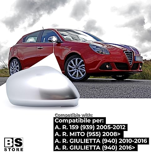BSSTORE Calotta Specchietto Retrovisore Cromata Satinata per GIULIETTA dal 2010, MITO dal 2008, 159 2005-2012