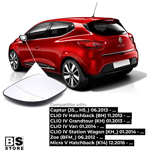 BSSTORE Piastra Vetro Specchio Retrovisore Termico per CLIO 4, CAPTUR, MICRA 5, ZOE (Sinistro - Lato Conducente Asferico)