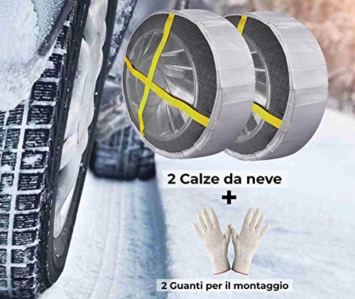 BSSTORE Calze da Neve Universali Riutilizzabili Catene da Neve in Tessuto da R13 a R18 | Set di 2 Pezzi