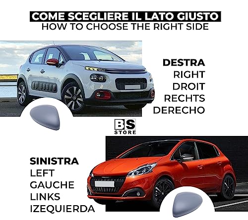 BSSTORE Calotta Specchietto Retrovisore da Verniciare con Primer per PEUGE0T 208, C!TROËN C3 C4, 0PEL Corsa F