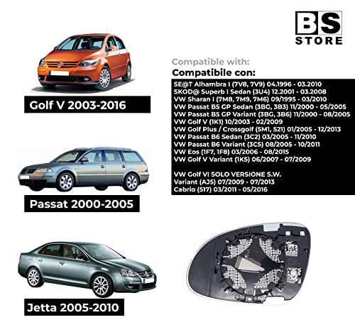 BSSTORE Piastra Vetro Specchio Retrovisore Termica per GOLF V VI, PASSAT, EOS, SHARAN, JETTA