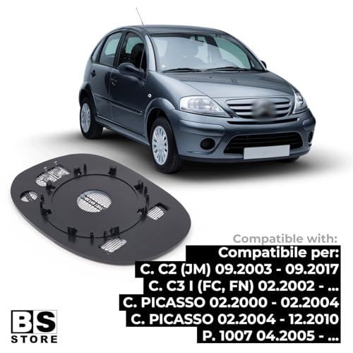 BSSTORE Piastra Vetro Specchio Retrovisore Termico per CTR C2 2003, C3 2002, Picasso 2000 | PGT 1007 '05