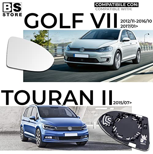 BSSTORE Piastra Vetro Specchio Retrovisore Termica per GOLF 7 dal 2012, TOURAN dal 2015