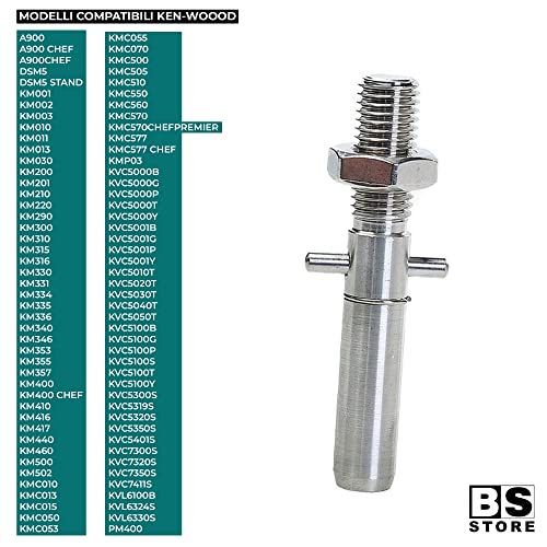 BSSTORE KW711986 Perno Frusta Impastatore Compatibile Kenwood con anello di sicurezza per Robot da cucina | Diametro 9,5 mm