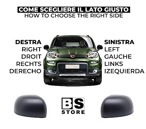 BSSTORE Calotta Specchietto Retrovisore Nera per F!at PANDA dal 2009 in poi (169, 312, 319)