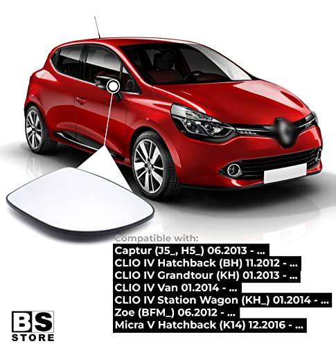 BSSTORE Piastra Vetro Specchio Retrovisore Termico per CLIO 4, CAPTUR, MICRA 5, ZOE (Destro - Lato Passeggero)