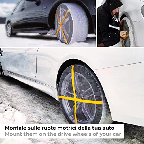 BSSTORE Calze da Neve Universali Riutilizzabili Catene da Neve in Tessuto da R13 a R18 | Set di 2 Pezzi