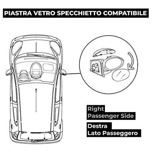 BSSTORE Piastra Vetro Specchio Retrovisore per Ty Aygo, Ctr C1, Pgt 107 dal 2005 al 2014